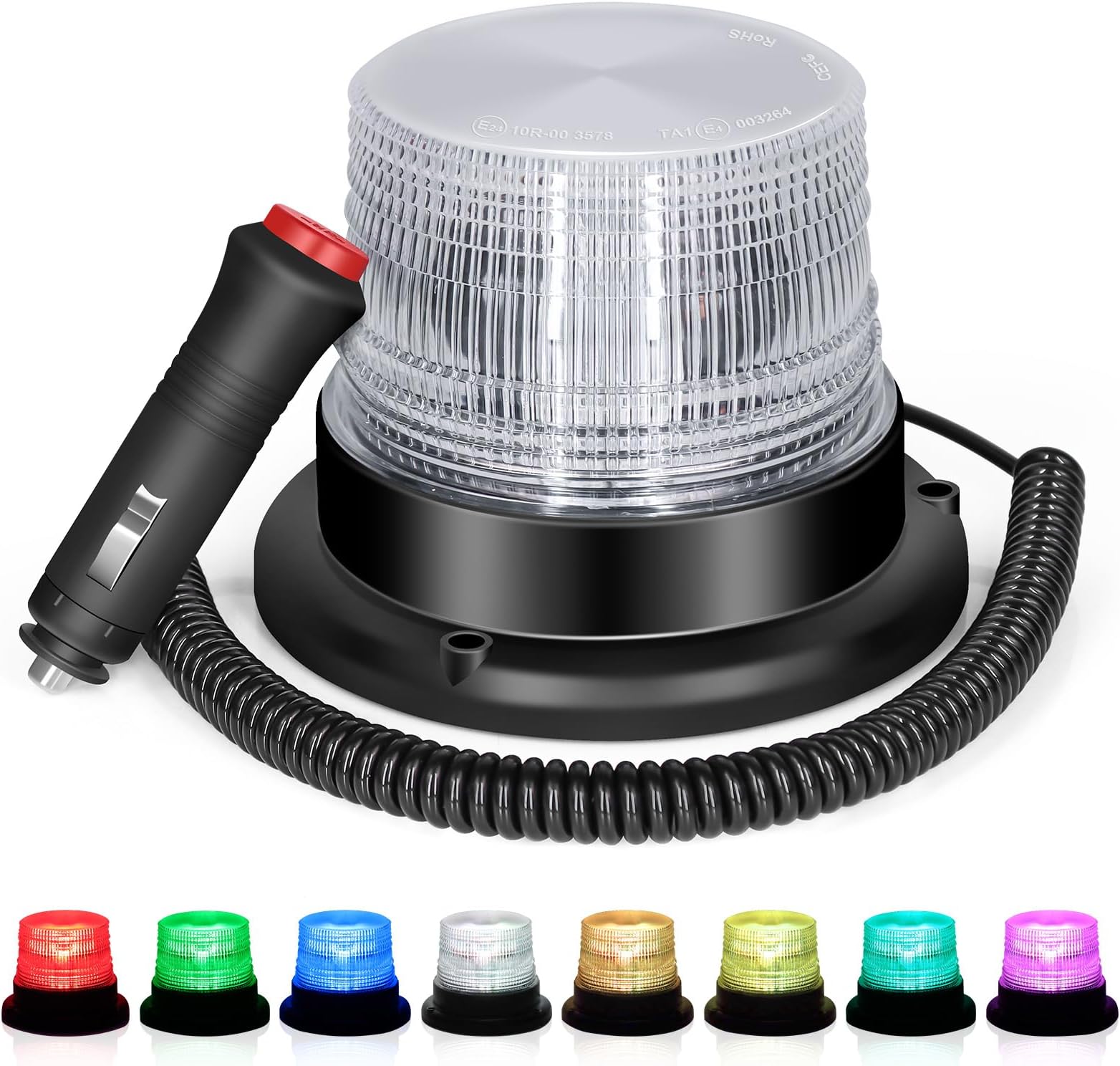 LED Beacon Light,Purple Green Blue White Red Strobe Light with Magnetic Base for Funeral Hearse,Volunteer Firefighter Vehicles,Trucks,Indoors for Displays as a Moodlight,Parade Float Lights