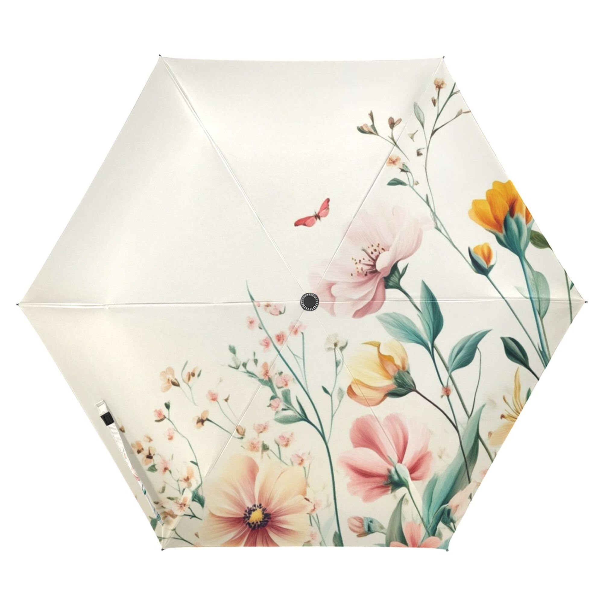 JUNZAN Bloom Flowers Floral Weeds Spring Golf Umbrellas For Rain 39 Inch Spf 50+ Automatic Open Close Mini Umbrella for Kids Outdoor Defence Accessories