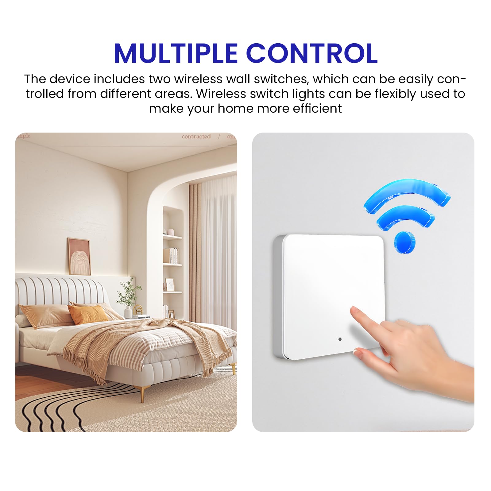 Interruttore Luce Senza Fili 230V - 2 Interruttori + 1 Ricevitore, Impermeabile IP44, Portata 30m, Per Lampade - Foto 2