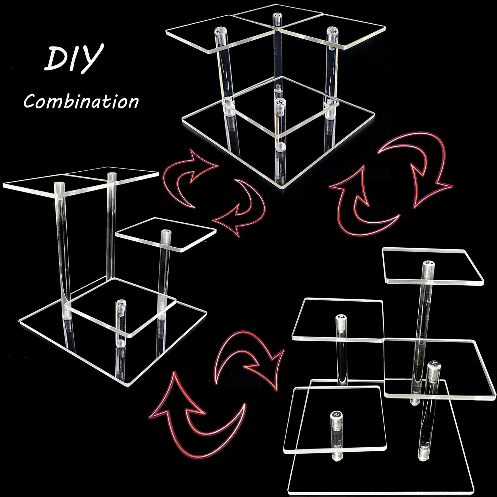 2 Stück Riser Display Regal Ständer Halter für Figuren Kosmetik Parfümständer Tischplatte klar Präsentationsständer Tiered Organizer für Schmuck, Cupcake, Dessert, Sammlerstücke, Kunsthandwerk