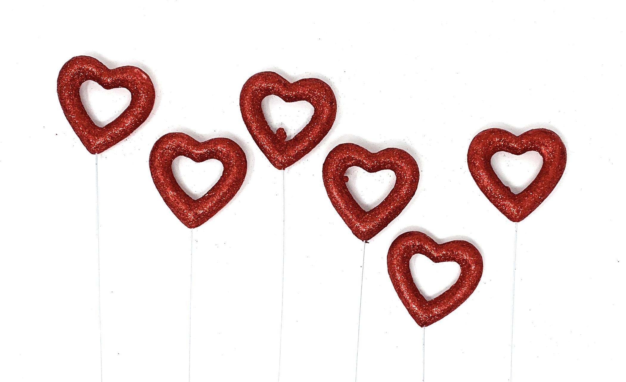 Nantucket Home Foam Glitter Open Heart Valentine's Day Flower Picks, Set of 6