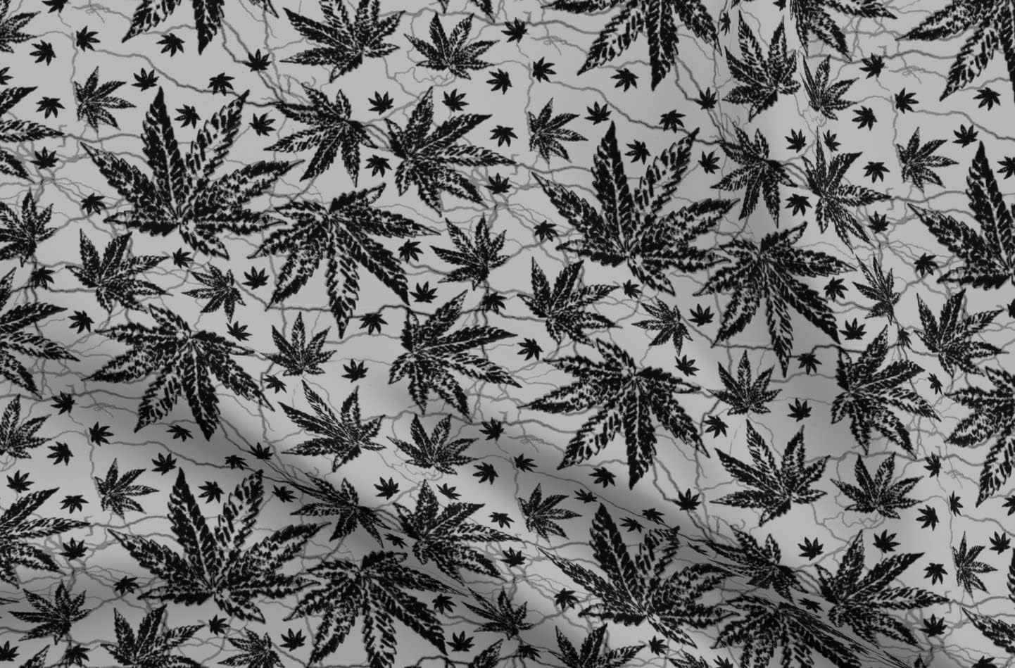 Spoonflower Fabric - Black & Gray Marijuana Cannabis Grass Weed 420 Hemp Printed on Petal Signature Cotton Fabric by The Yard - Sewing Quilting Apparel Crafts Decor
