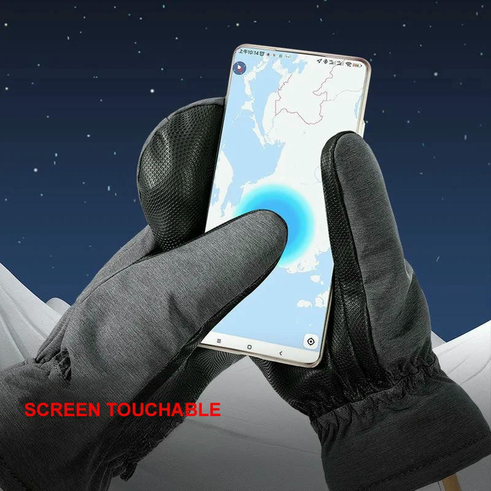 Guanti da Sci Invernali per Adulti Esterni Termici Touch Screen Neve Skateboard Antivento Impermeabili Antiscivolo-Nero