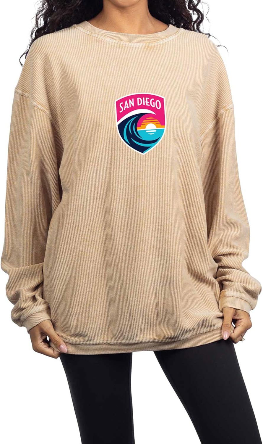 chicka-d Women's Corded Crew Fleece Sweatshirt Primary Team Icon Latte