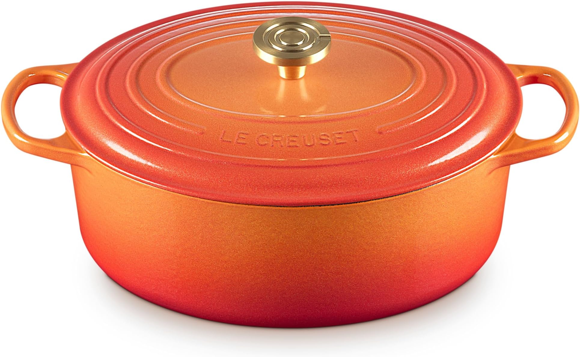 Le Creuset Enameled Cast Iron Signature Oval Dutch Oven, 6.75 qt., Flamme Doree with Crucible Knob