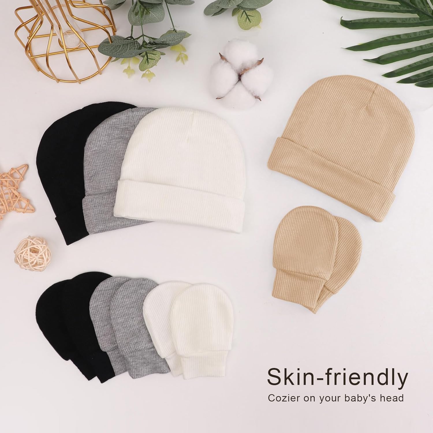 Newborn Baby Hats and Mittens Set for Unisex Infant Toddler Soft Beanie Hat Newborn Hospital Hats for Boys Girls 0-6 Months - Image 7