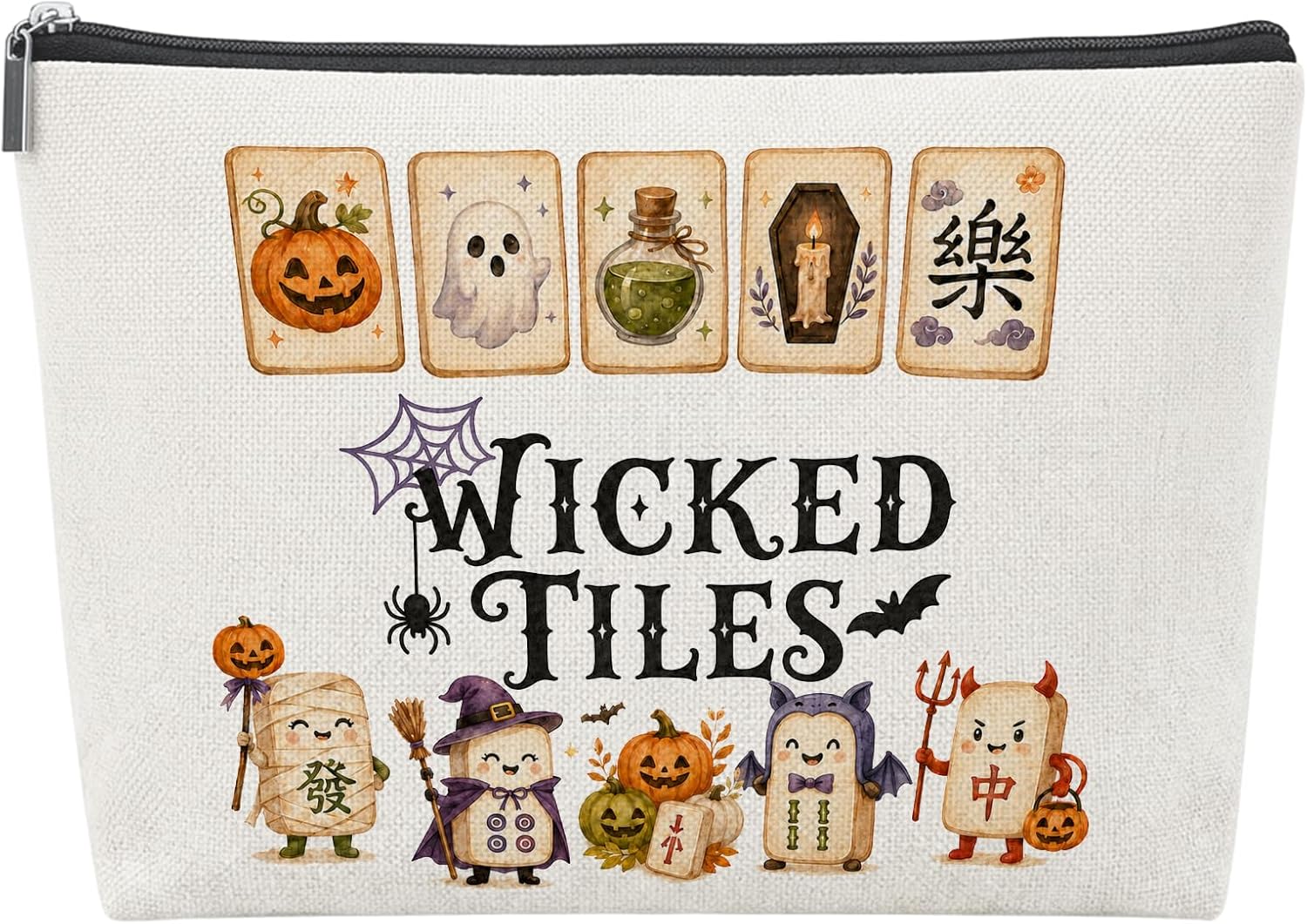 Halloween Mahjong Tile Bag - Wicked Tiles, front print