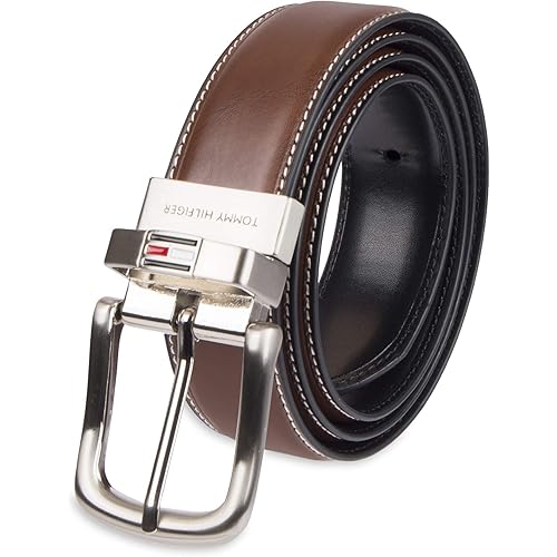 Tommy Hilfiger Men's Reversible Leather Belt, 2‑in‑1 Design for Dress Or Casual Wear