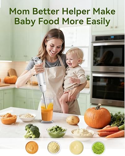 Miniatura 6 de Batidora de mano 5 en 1 de inmersión, batidora de mano de 1000 W, sin BPA de 12 velocidades con vaso de precipitados de mezcla, picadora, batidor y