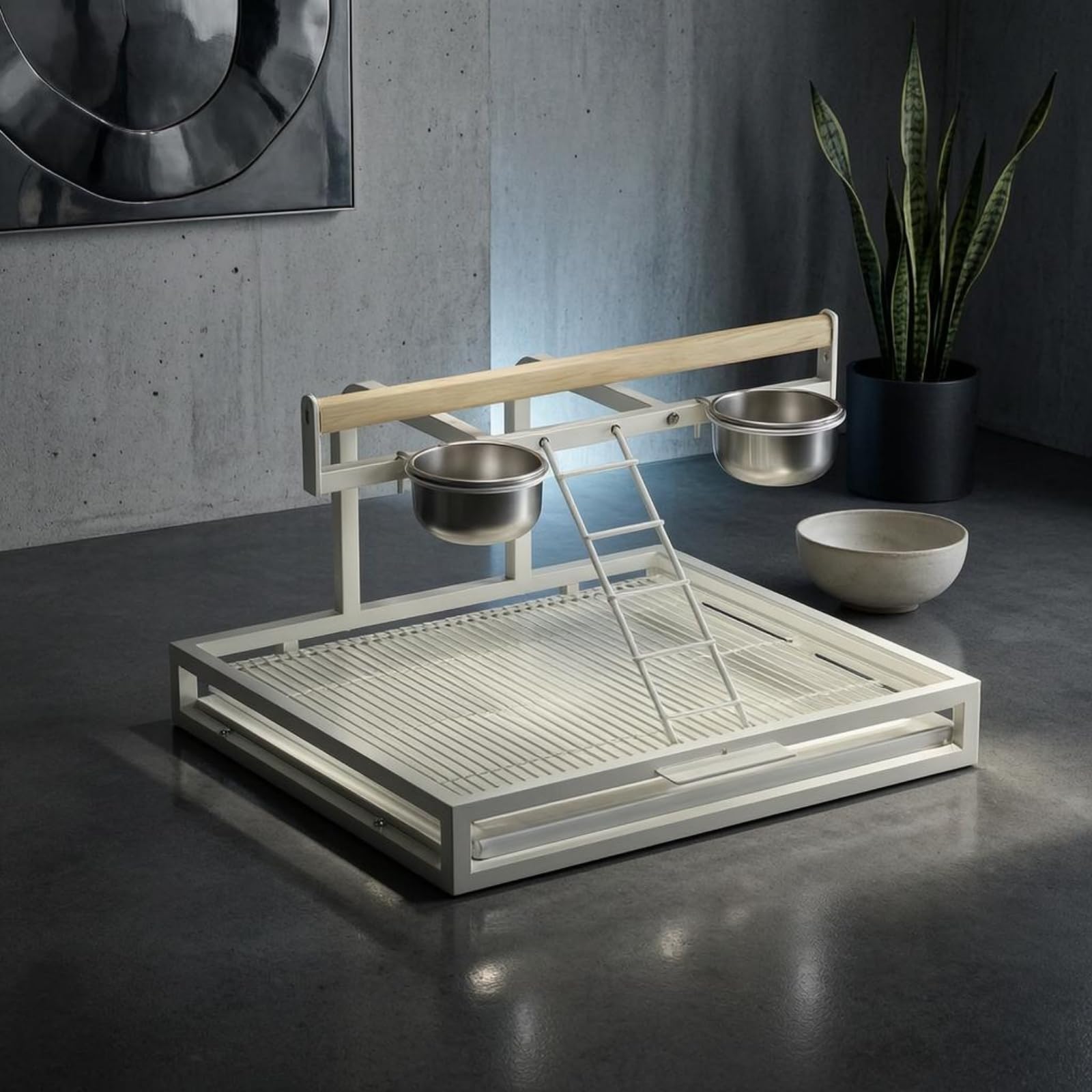 Estructura Elevada Percha Acero Inoxidable Comederos Colgantes Percha con Escalera Antióxido Pájaro