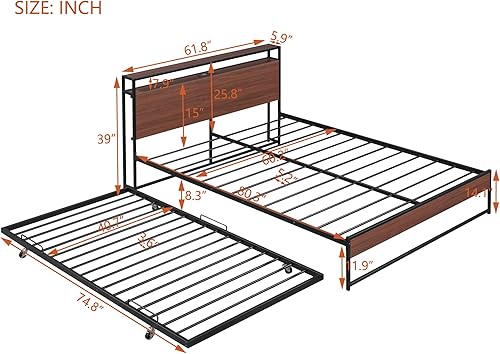 Miniatura 2 de Harper & Bright Designs Cama de plataforma Queen con nido y puertos USB, cabecera de almacenamiento con marco de metal Queen, soporte de listones de