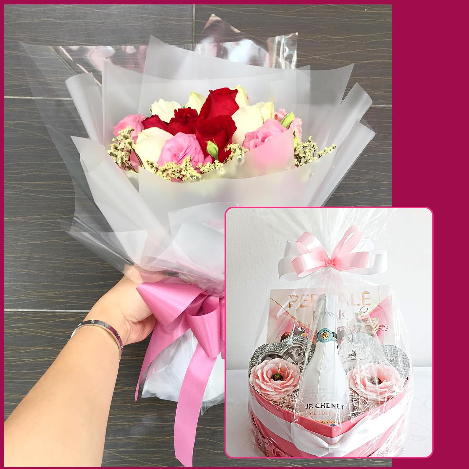 Rotolo Cellophane Trasparente Per Regali – 80 Cm X 15 Metri (50 Piedi), Carta Da Pacchi Per Cesti, Fiori E Confezioni Natalizie