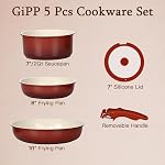 GiPP 5PCS Pots and Pans Set Non Stick, Nonstick Cookware Set Detachable Handle,Ceramic Pots for Cooking Non Stick with Removable Handle, RV Cookware Set, Red Black Gradien
