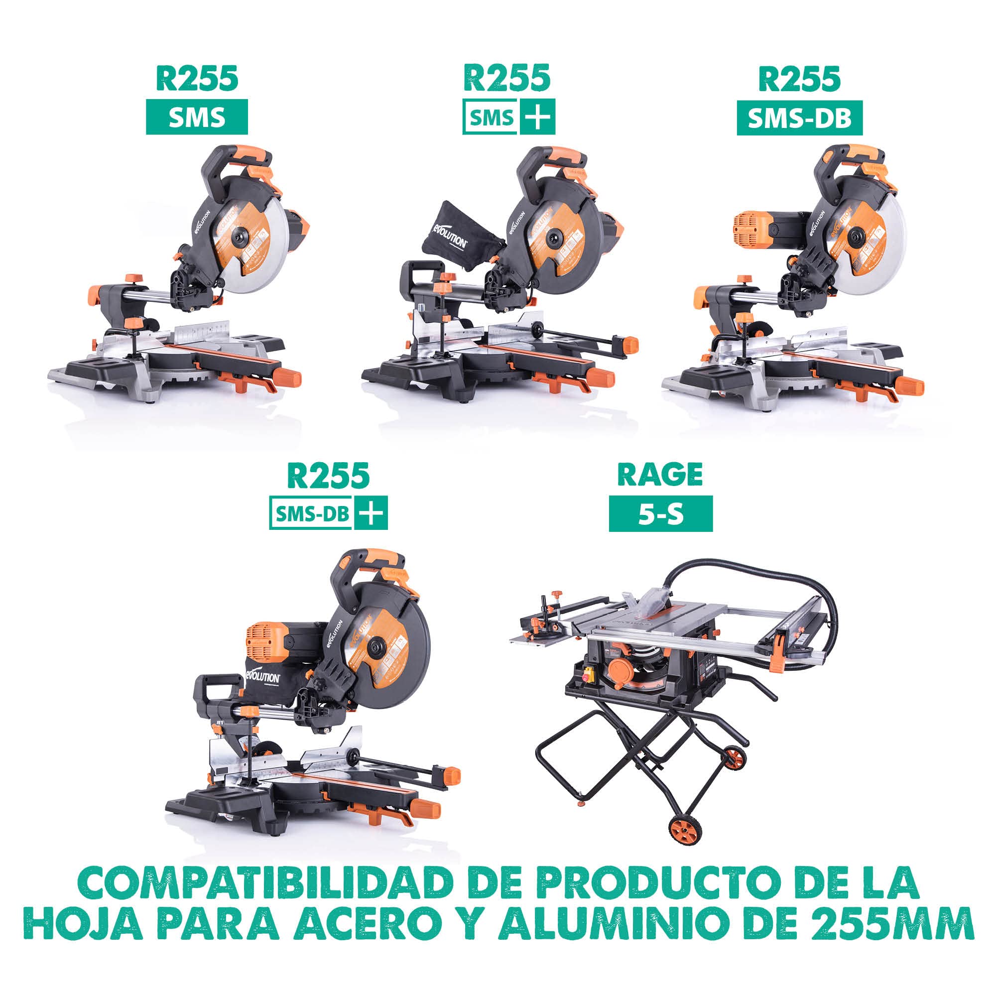 Evolution Hoja de sierra de 255 mm A255TCT-80MS de Evolution para cortar aluminio: la hoja de sierra de metal con punta de carburo no genera calor, rebabas ni chispas