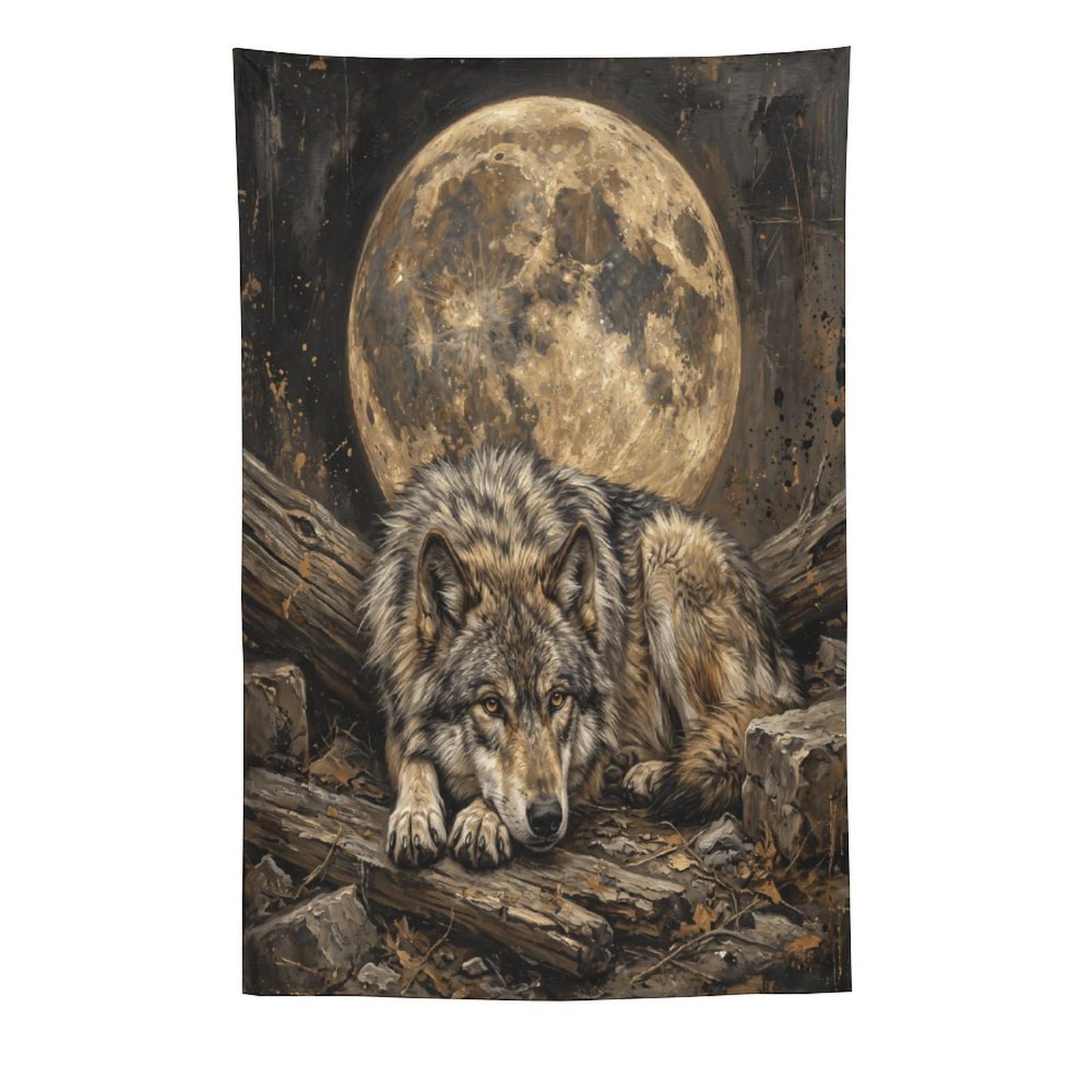 H3B8U2Y5 Wolf Moon Woodland Wall Tapestry, Realistic Illustration, Entryway