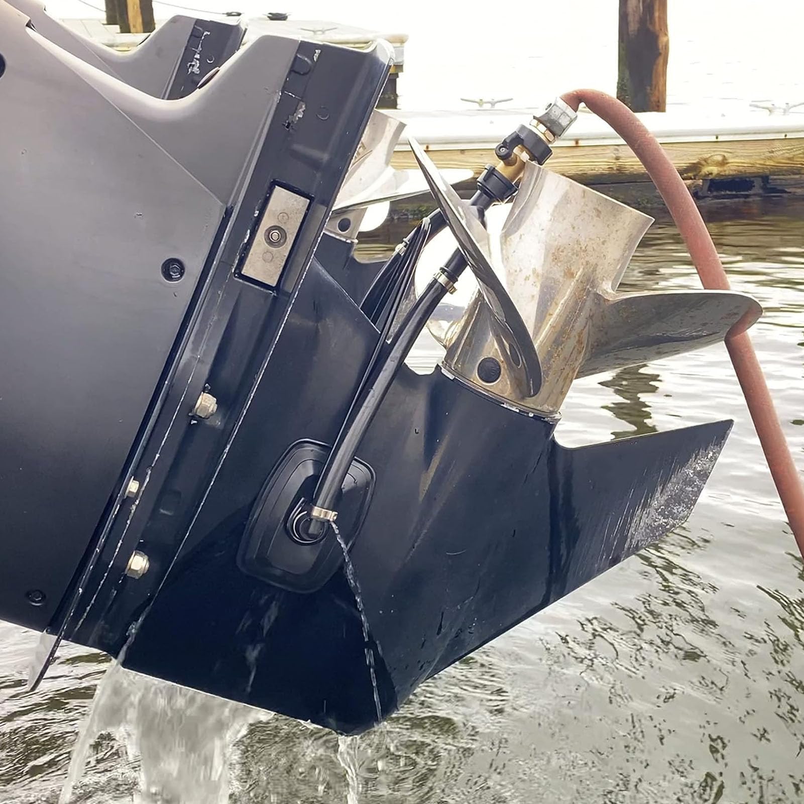 Jiawu Enjuague de Motor de Alimentación de Agua Doble para Barco, Enjuagador de Agua para Motor Fueraborda Rectangular Universal, Enjuagador de Motor con Orejeras para Barco