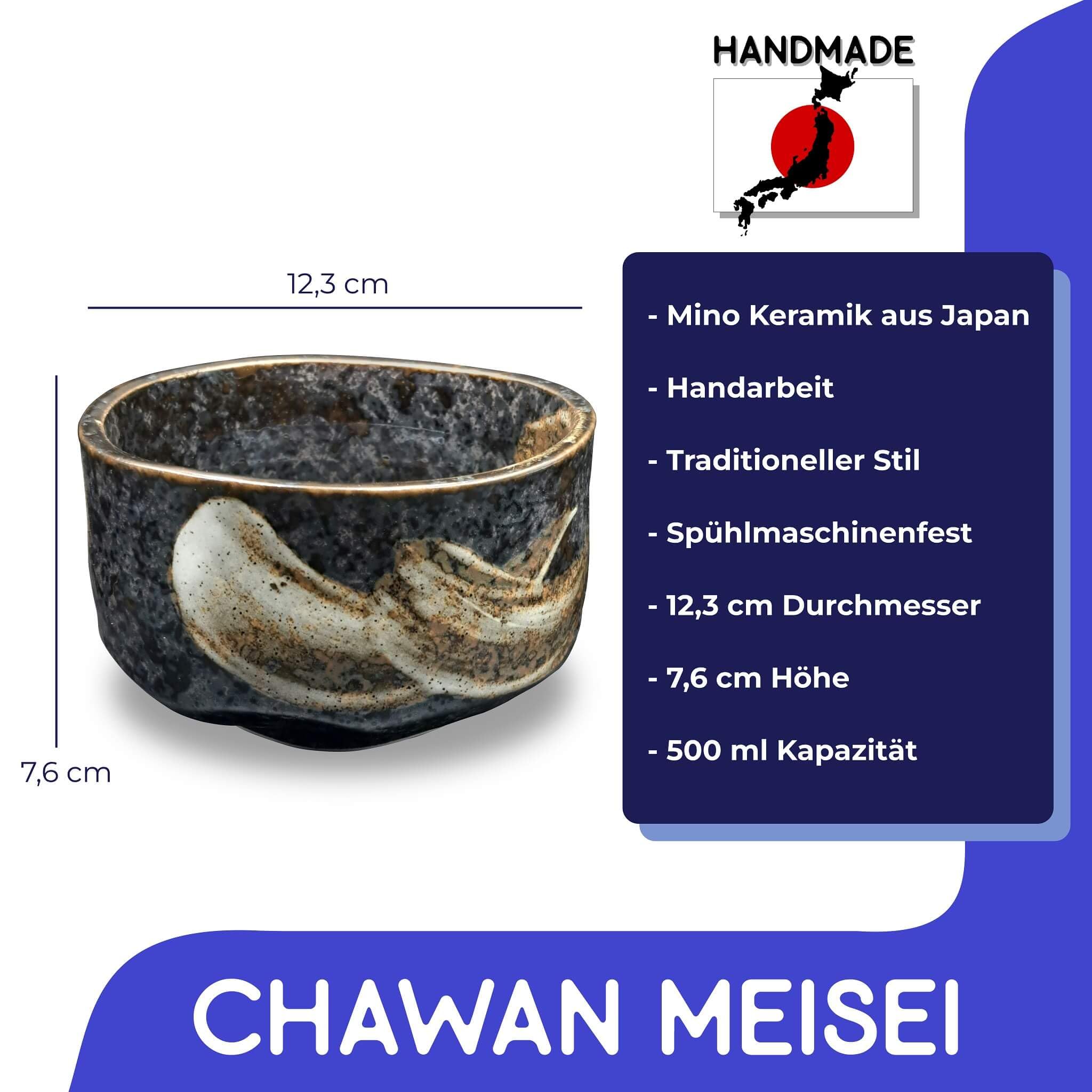 Japanische Matcha Schale Chawan Meisei handgemacht aus Keramik - Hergestellt in Japan - zur japanischen Tee-Zeremonie Matcha Zubereitung