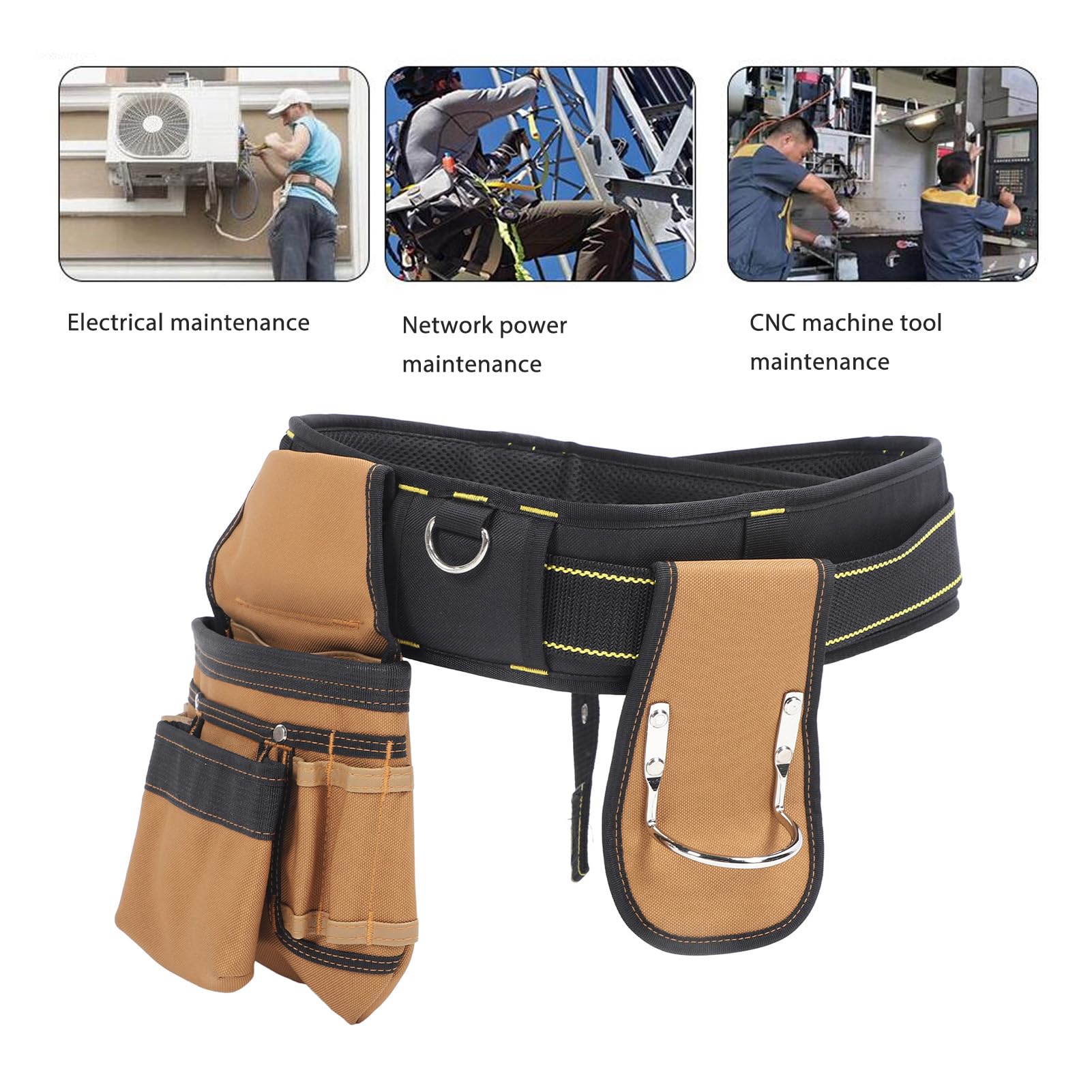 Cintura Porta Attrezzi Regolabile Staccabile con 12 Tasche Rilascio Rapido per Chiodi, Viti, Nastri, Chiavi Inglesi, Ideale per Carpentieri e Operai Edili Tessuto Oxford 1200D