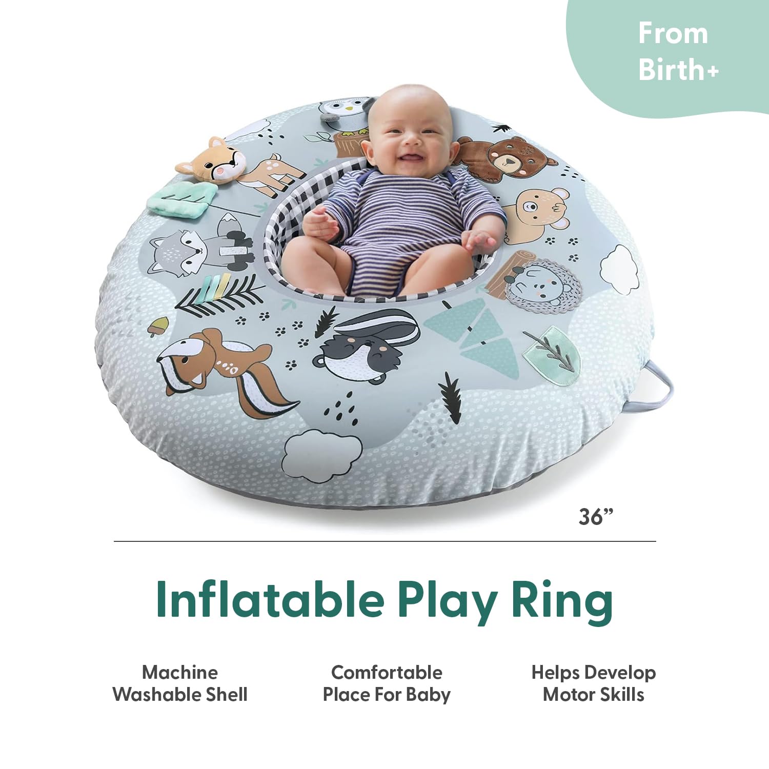 The Peanutshell Baby Boy or Girl Play Ring - Inflatable Seat, Sitting Support Chair, Unisex Activity Seats for Sitting Up, Play Ring for Babies 0-6 Months - Woodland
