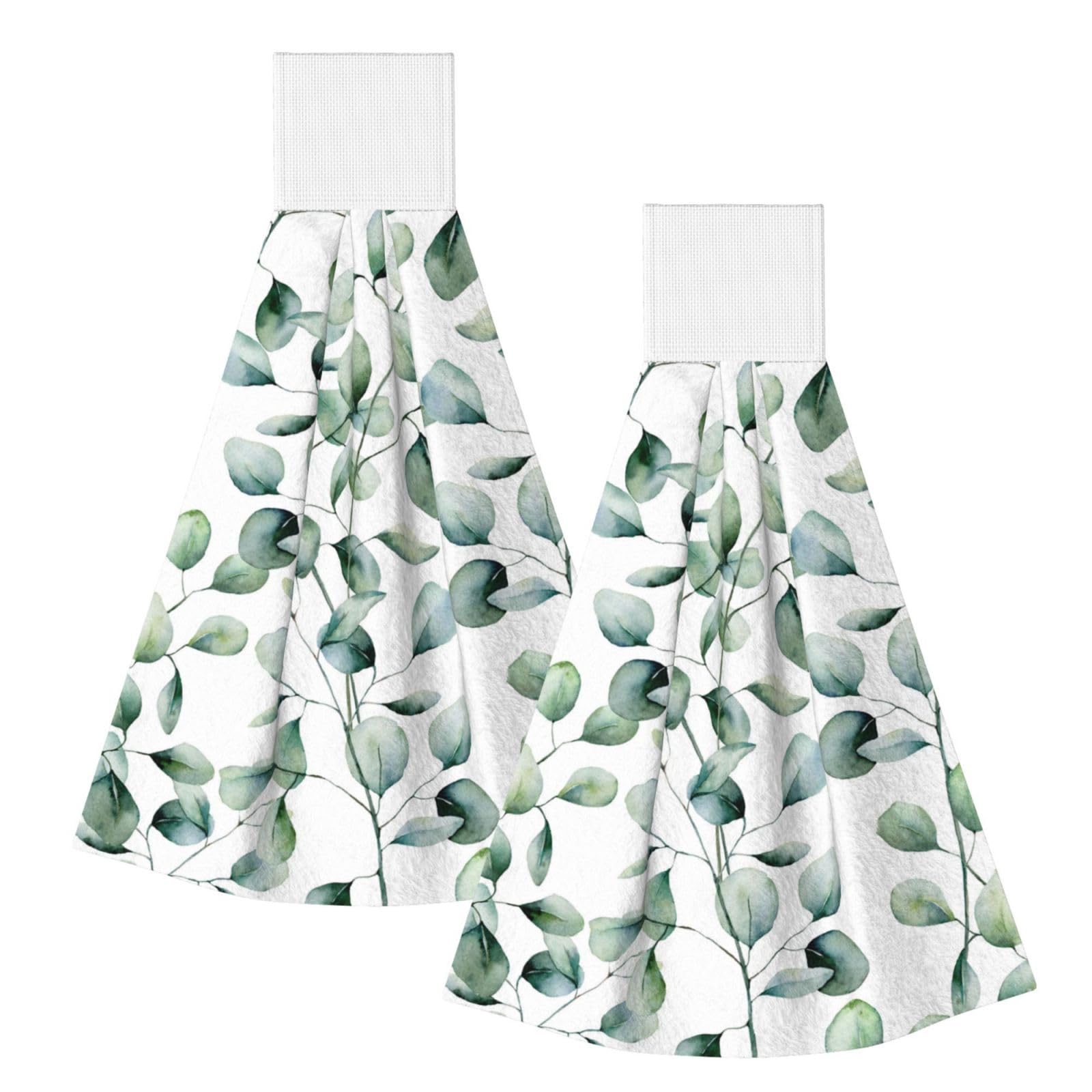 DOPKLNA Eucalyptus Leaves, 2 Pcs Hanging Coral Fiber Hand Towels for Bathroom, Absorbent Kitchen Towels