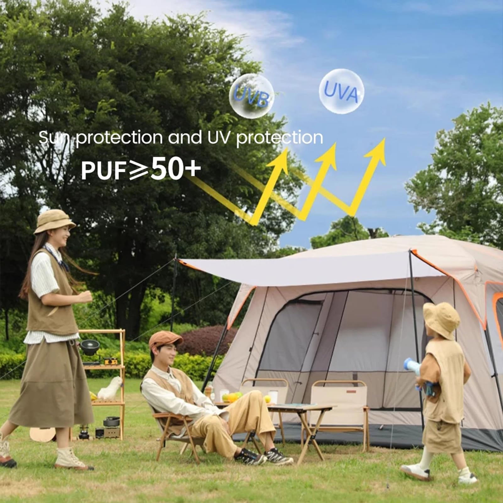 Tienda de campaña Inflable, Tienda de campaña de instalación instantánea for 6/12 Personas con Porche, toldo, 2 Compartimentos for Exteriores y Camping
