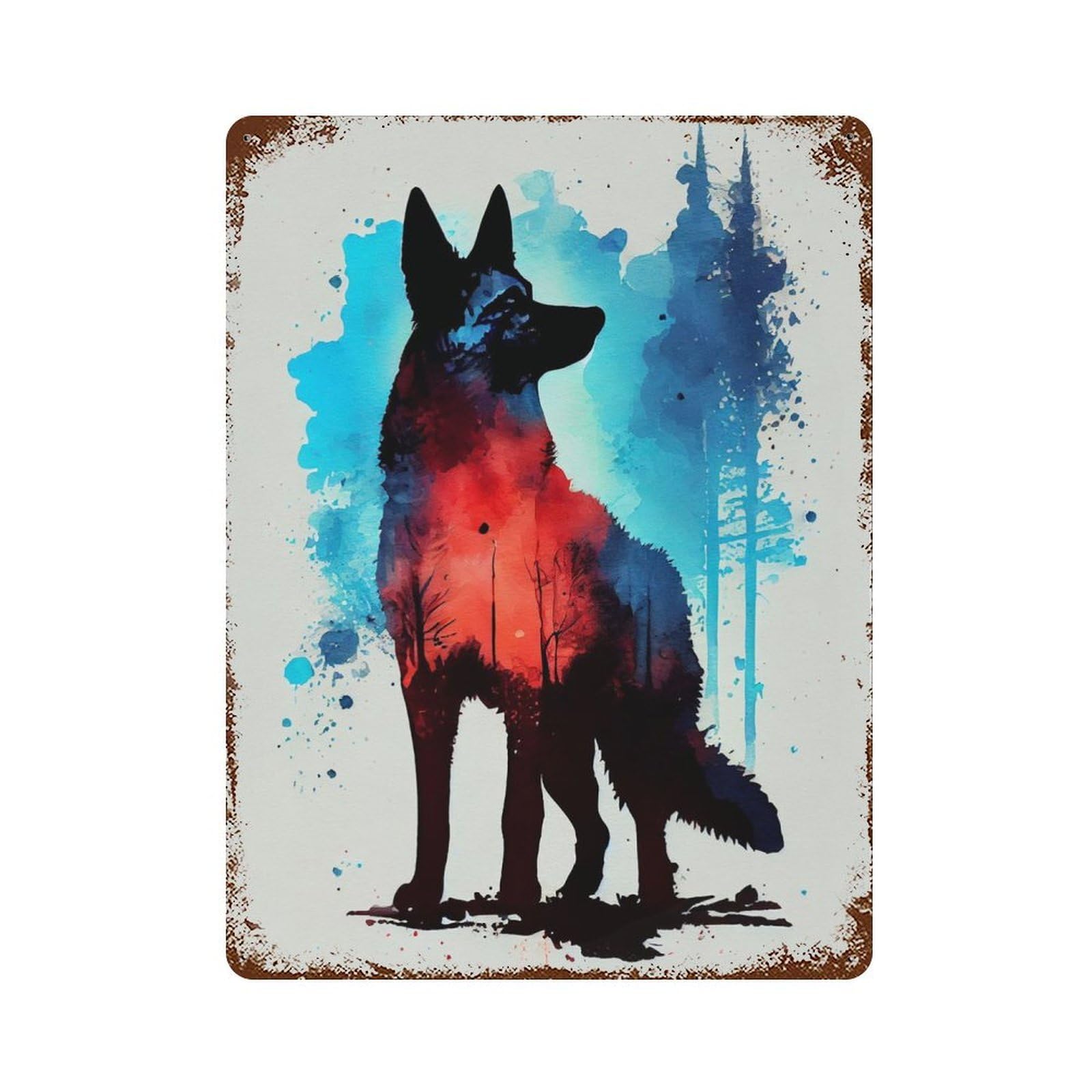 Vintage Metal Tin Sign German Shepherd Watercolor 15.7"x11.8", Industrial Home Decor for Farmhouse, Kitchen And Entryway Decor