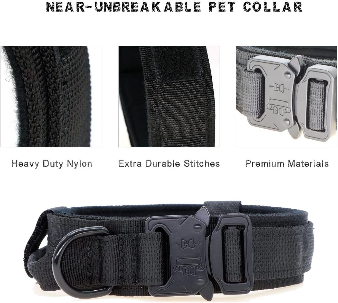 SunteeLong Tactical Dog Collars and Leash Set Adjustable Nylon Dog Collar with Handle for Dog Training Quick Release Metal Buckle Military Dog Collar for Small Medium Large Dogs Black L