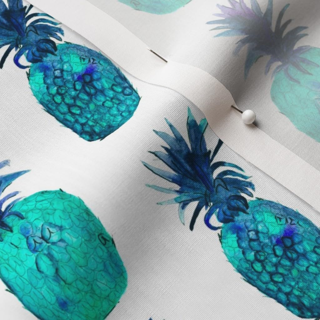 Spoonflower Fabric - Watercolor Turquoise Blue Pineapples Pineapple Tropical Printed on Cotton Poplin Fabric by The Yard - Sewing Shirting Quilting Dresses Apparel Crafts