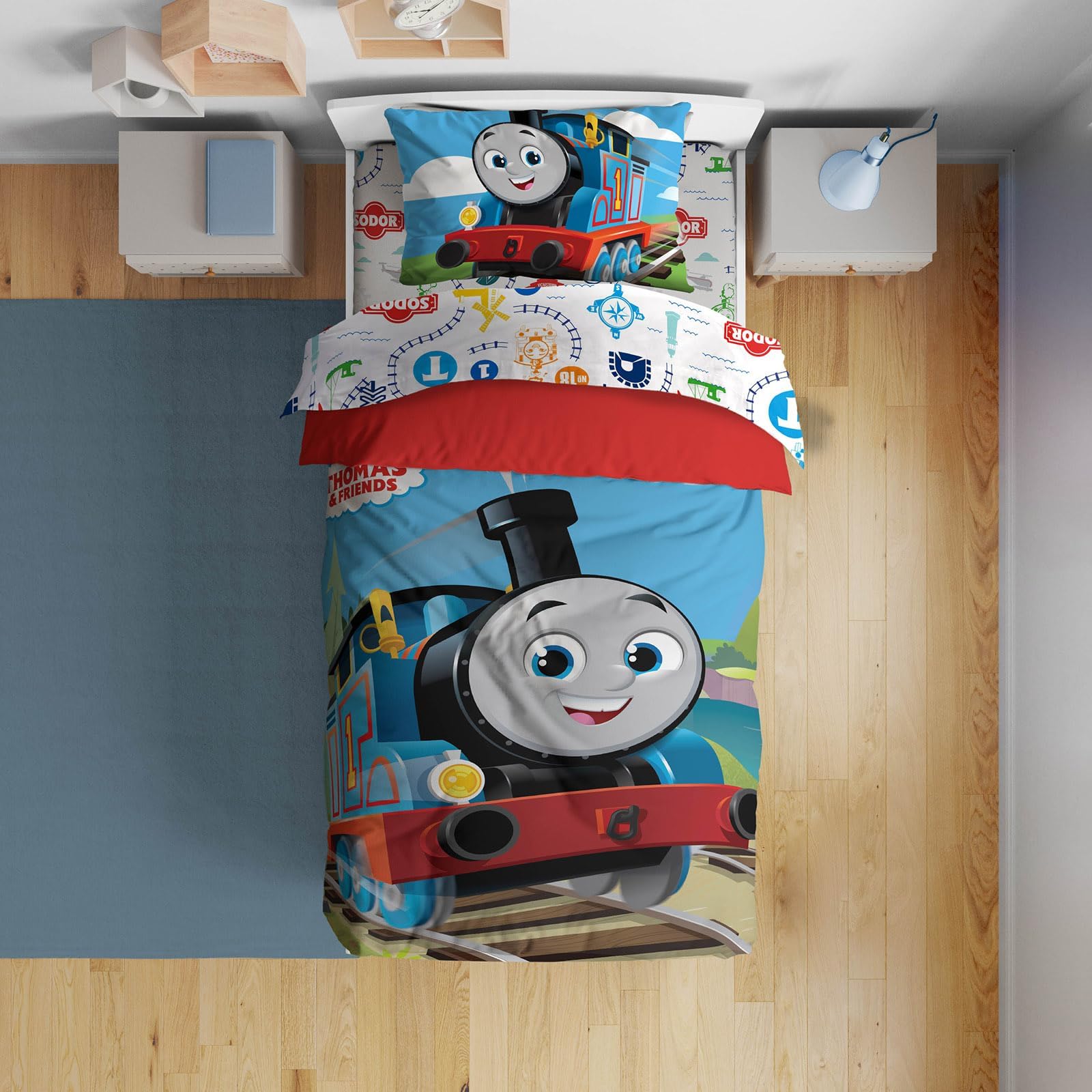Sunny Side Up Mattel Thomas & Friends Toddler Comforter Set - 4 Piece Preschool Bedding Includes Comforter, Sheets & Pillow Cover - Super Soft Trains Microfiber Bed SetOEKO-TEX STANDARD 100