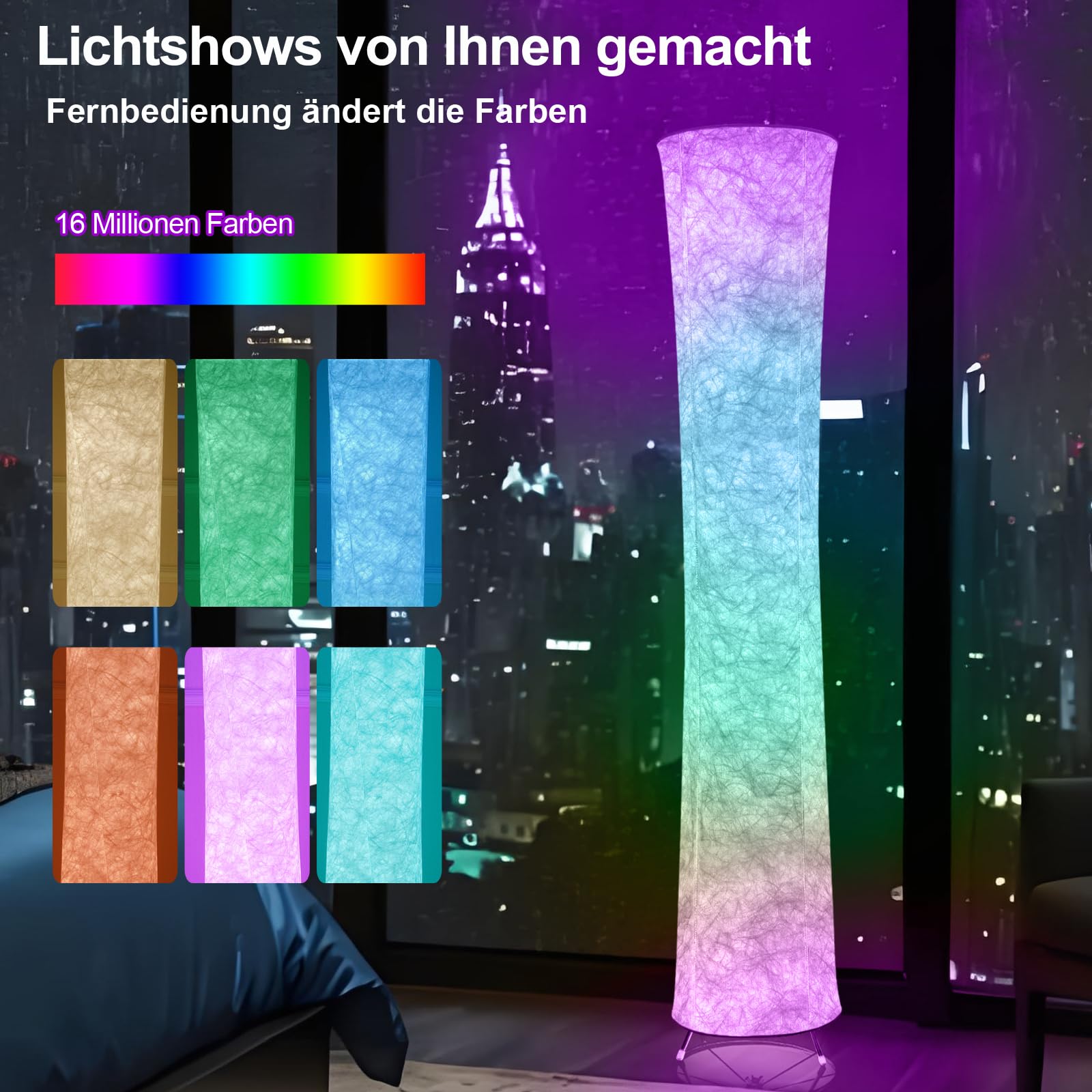 RGB Stehleuchte Modern LED Stehlampe Wohnzimmer Papierschirm Lampe | Farbwechsel Bodenleuchte Weiche Bunt Standlampe Fernbedienung Dimmbare Breit glitter standleuchte weiss Schlafzimmer Innen‌