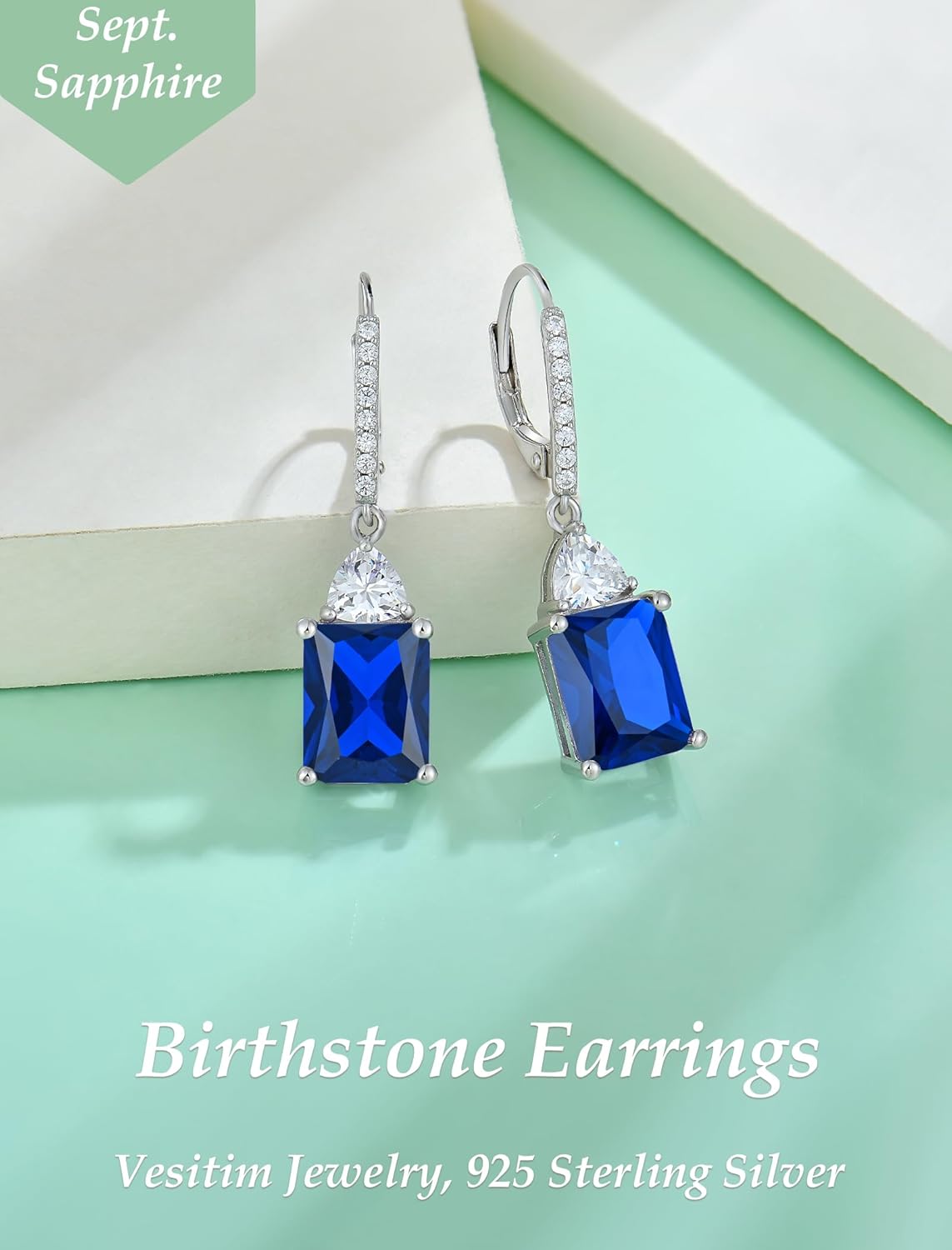 Emerald Cut Dangle Earrings Sterling Silver Birthstone Jewelry for Women