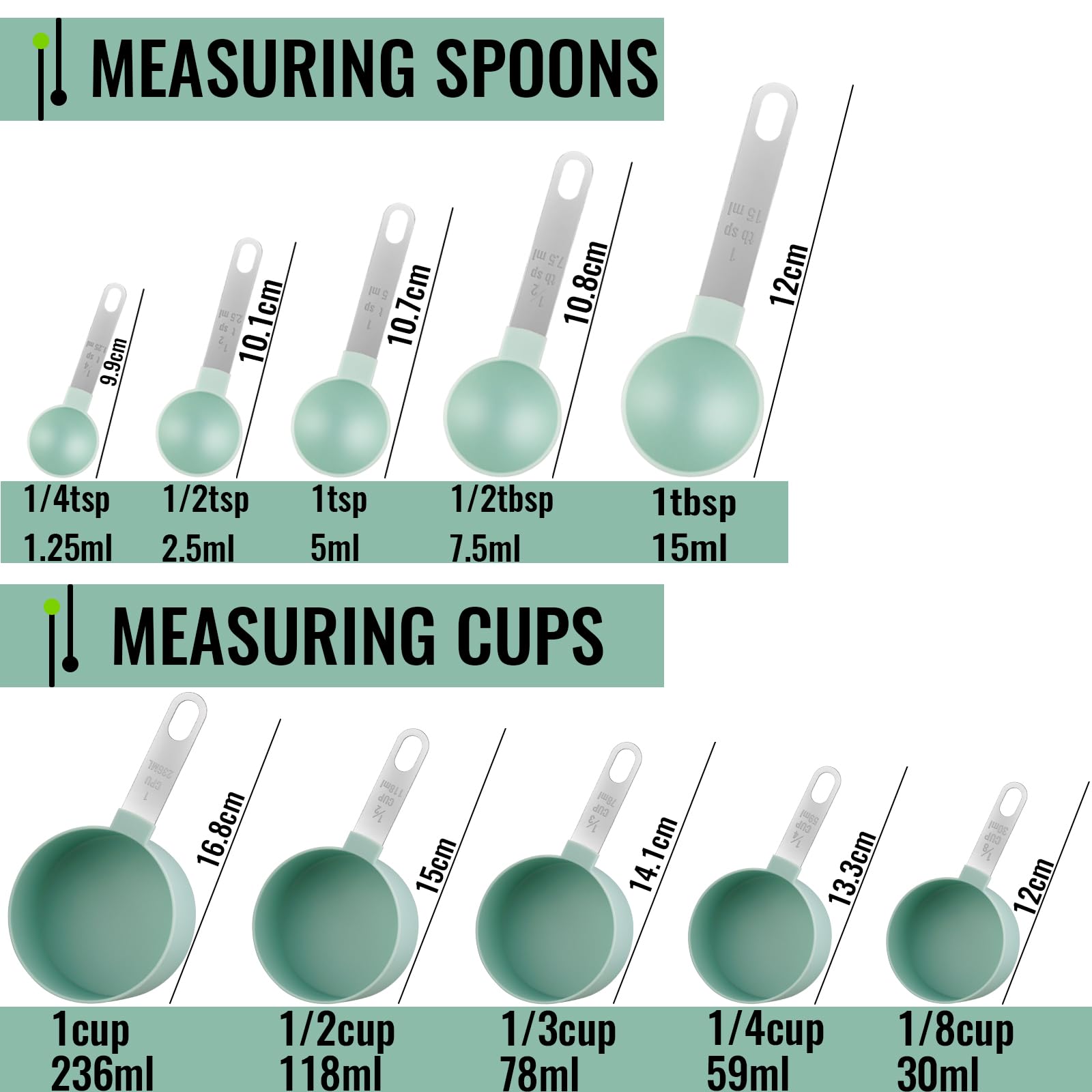 zeyedemo 11PCS Measuring Cups and Spoons Set Durable Stackable Measuring Cup and Spoon Set Plastic Measuring Cup and Spoon with Stainless Steel Handle for Baking Liquid and Solid - Image 2