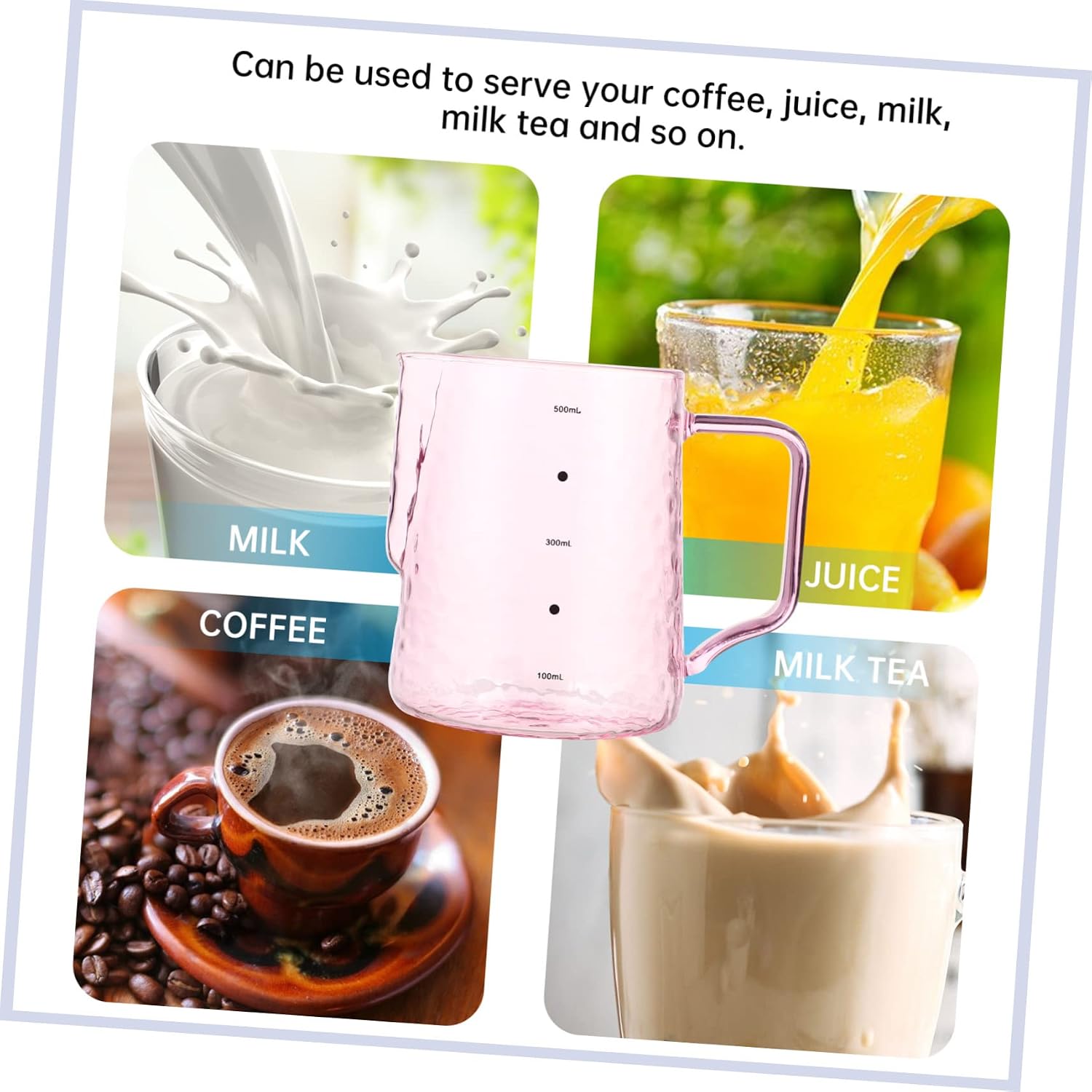 Glass Milk Jug 500ml Borosilicate Coffee Server Pink