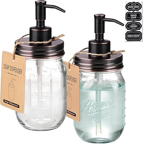 Miniatura 9 de SheeChung dispensador de jabón líquido de tarro de masón de 16 Oz, dispensador de jabón de vidrio, tapa de bomba de acero inoxidable, dispensadores