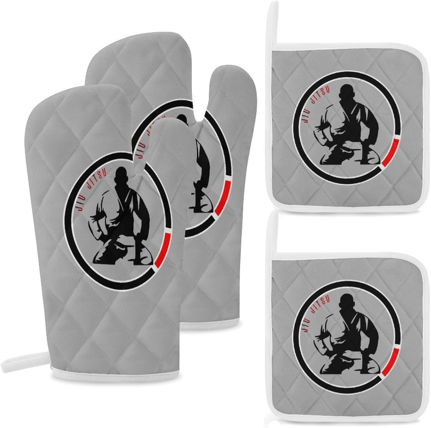 Jiu Jitsu Oven Mitts and Pot Holders 4Pcs Set Heat Resistant Cooking Mitts Hot Pads