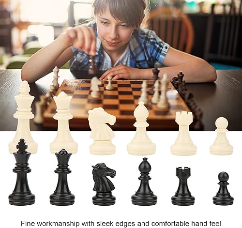 Miniatura 4 de Juego de piezas de ajedrez para torneo, juego internacional de 32 piezas de ajedrez estándar de repuesto, juego de ajedrez blanco y negro, juego de