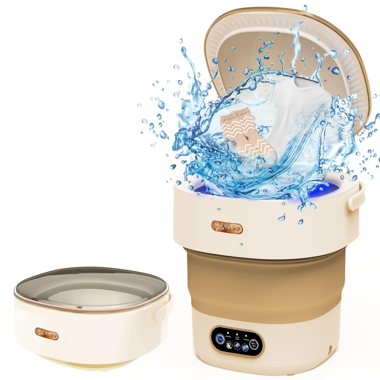 Lavadora móvil, 16 L, mini lavadora con centrifugado, lavadora de camping, limpieza profunda de ropa interior, ropa de bebé, calcetines, pequeña lavadora para apartamentos, dormitorios, RV, caqui