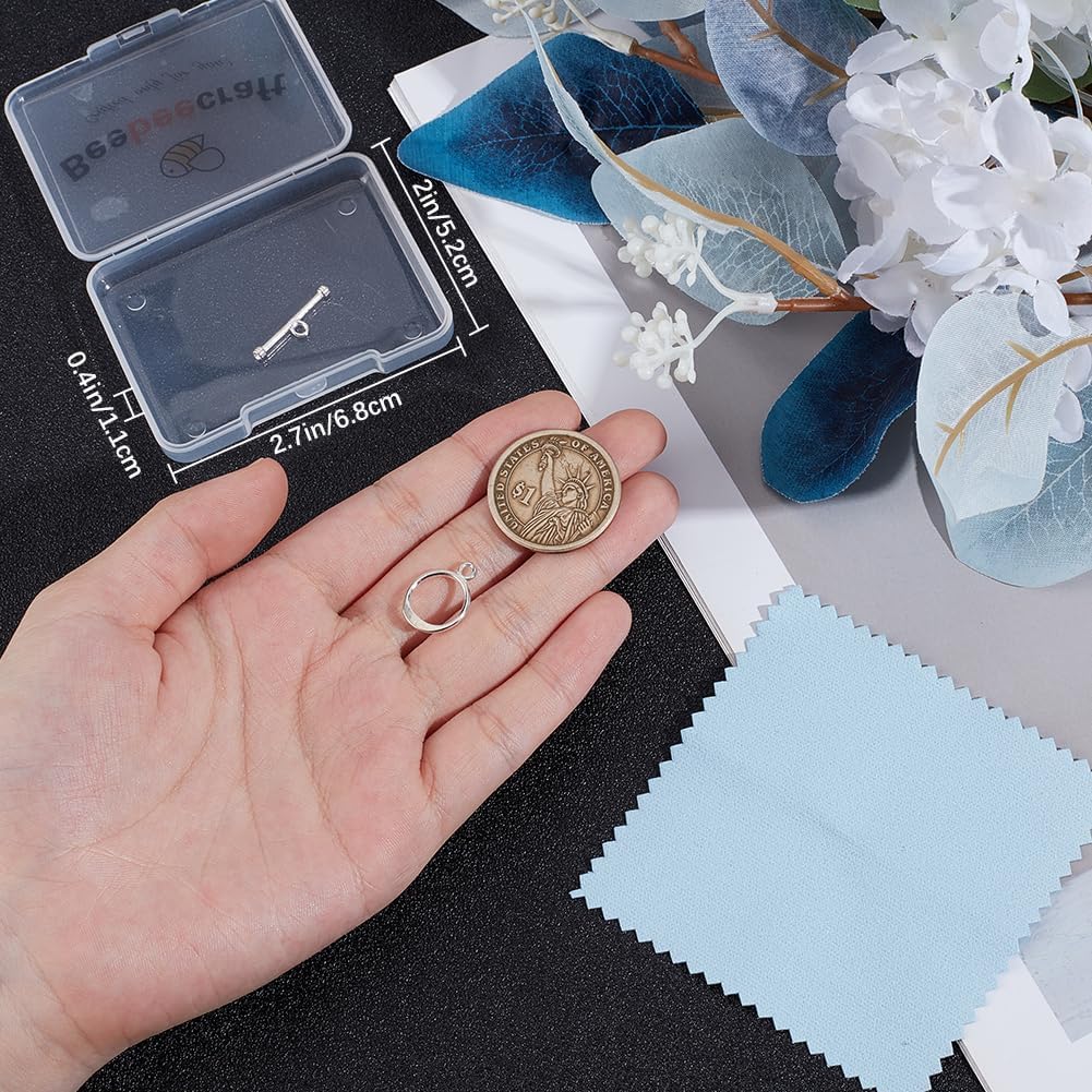 Beebeecraft 1 Box 2 Sets Silver Toggle Clasps T Bar Clasp Necklace 925 Sterling Silver Round IQ Jewelry Fastener Connectors Buckle for Jewelry Making Pendants Bracelet Necklace Earring DIY Crafts