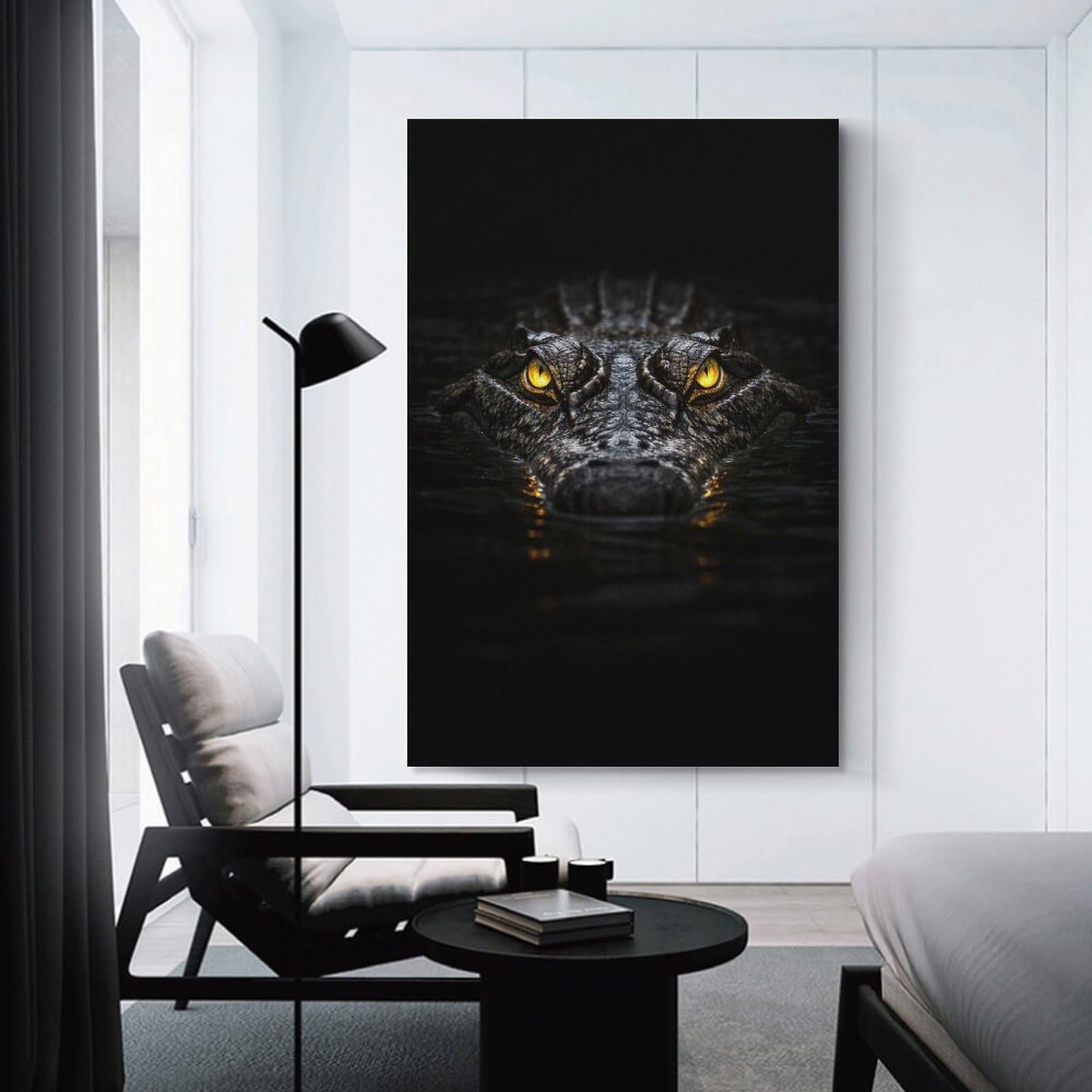 Junmoney Wall Decor Canvas Print Crocodile Eyes in Dark Water, 24x36inch(60x90cm), for Front Hall, Corridor Or Welcome Spaces, A Neat Decor Update for Hallways