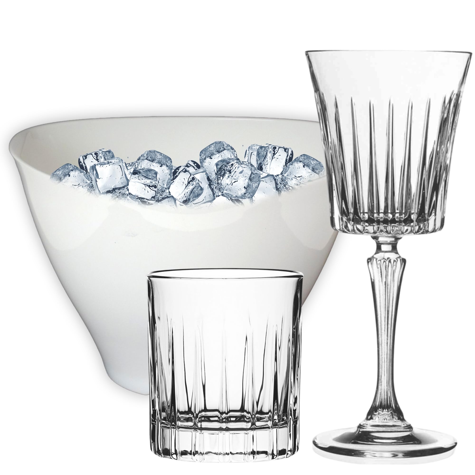 Sicignano | Juego de 6 copas de 30 cl, con 6 vasos de 36 cl, Timeless para vino, agua, whisky, licores, cócteles, cristal ecológico, transparentes, resistentes, de regalo con cubo de champán blanco y