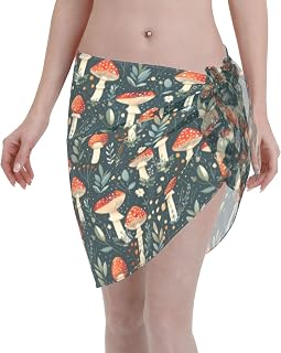 Amanita Mushroom 3 Print Beach Sarong Cover Up Wraps for Women Swimsuit Coverups Chiffon Semi-Sheer Bikini Swimwear