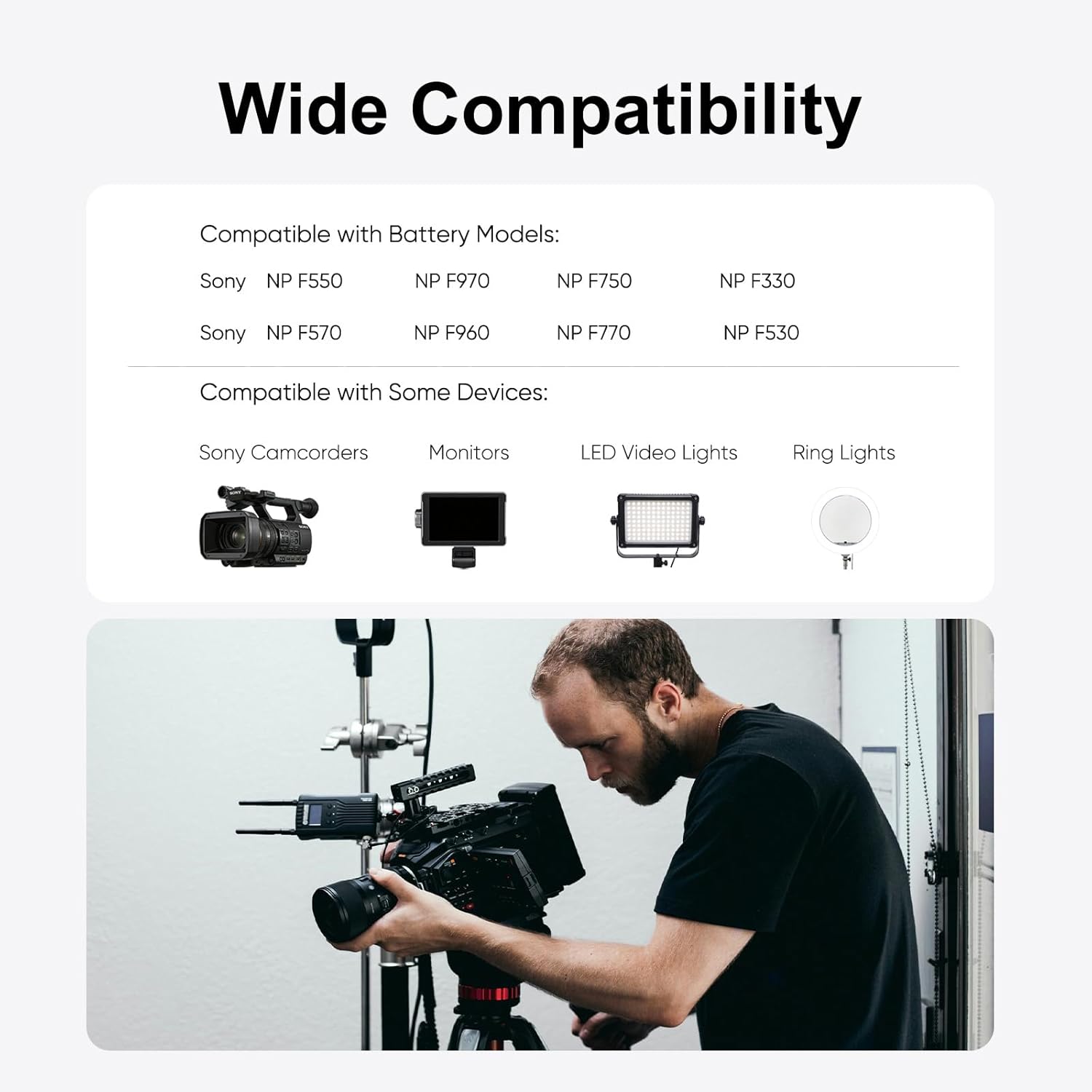 2-Pack Upgraded 3800mAh NP-F550 Battery Compatible with Sony NP F550, F970, F750 F330, F570, F960, F770, Camera Camcorder, LED Light, Monitor and More