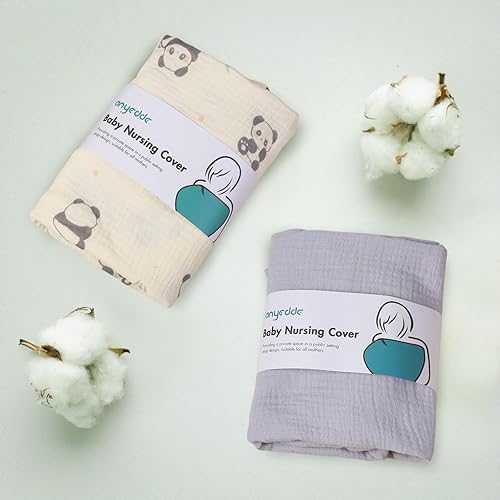 Miniatura 7 de Paquete de 2 fundas de lactancia de muselina para lactancia materna, fundas transpirables para lactancia materna con cuello de arco, funda de