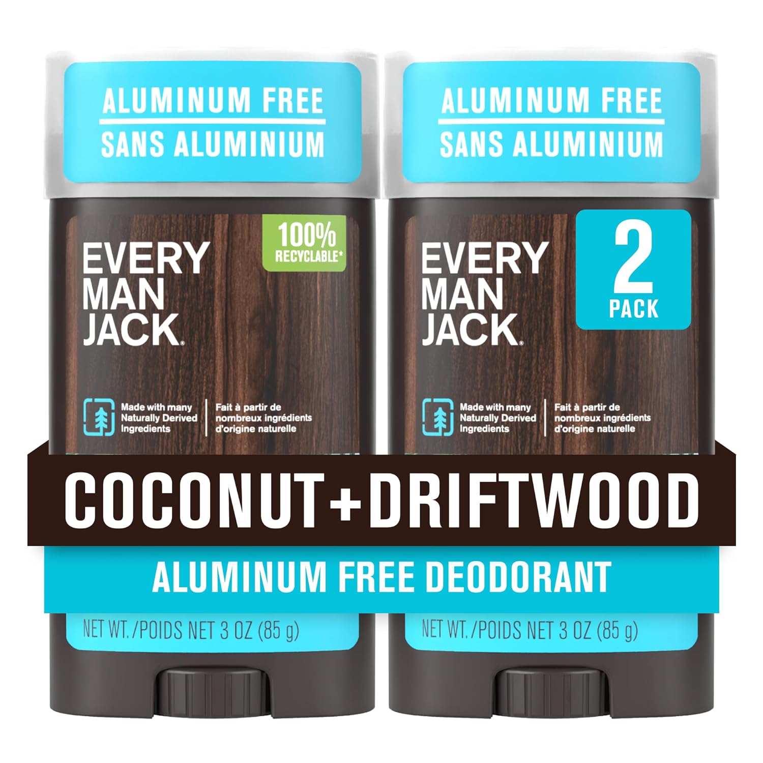 Every Man Jack Pacific Cypress Men’s Deodorant - Stay Fresh with Aluminum Free Deodorant For all Skin Types - Odor Crushing, Long Lasting, with Naturally Derived Ingredients - 3oz (2 Pack)