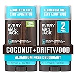 Every Man Jack Coconut Driftwood Mens Deodorant - Stay Fresh with Aluminum Free Deodorant For all Skin Types - Odor Crushing, Long Lasting, with Naturally Derived Ingredients - 3oz (2 Pack)