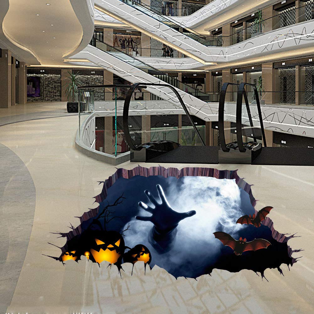 YULOONG Halloween Floor Sticker PVC 3D Decorative Scary Pumpkin Ghost Hand Bats Spider Wall Decal Wall Sticker Halloween Eve Decor Party Supplies Home Decoration