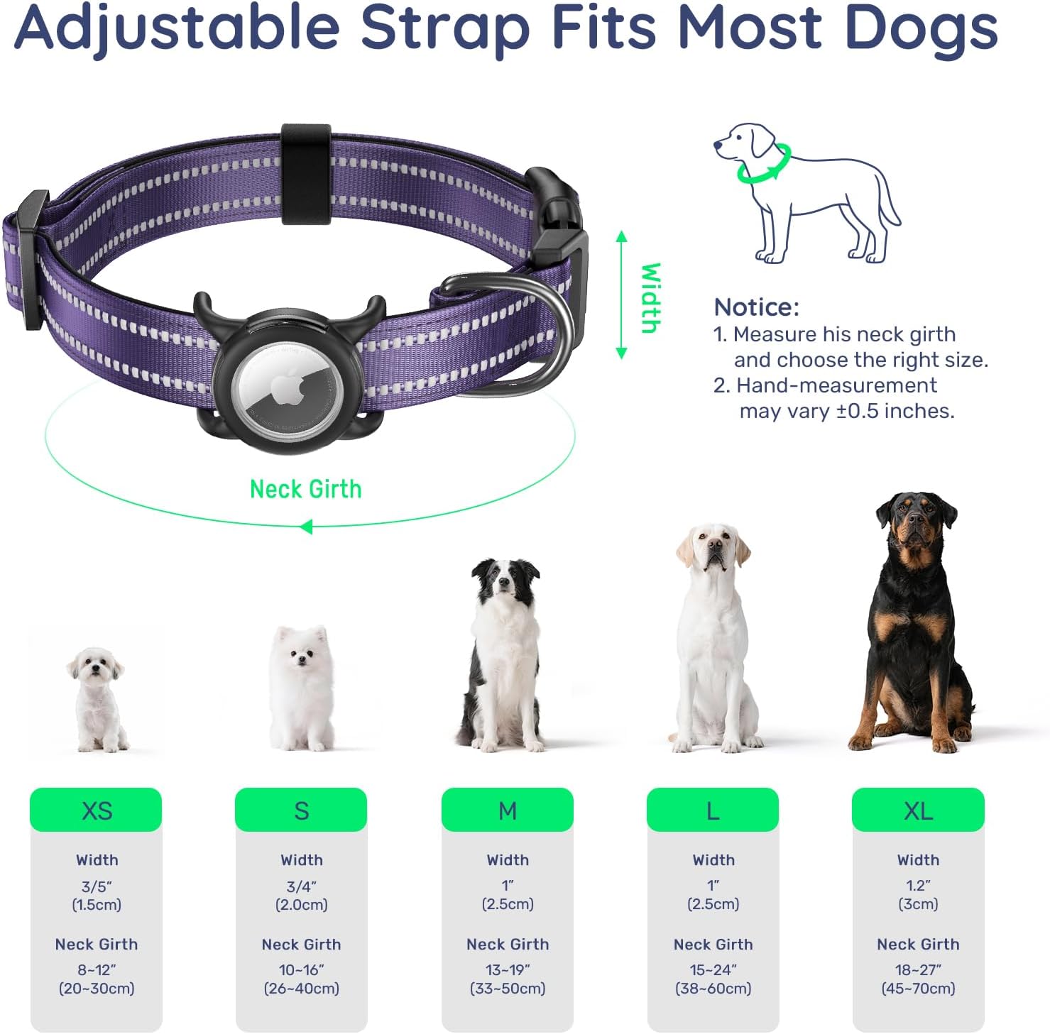 Reflective Dog Collar with Airtag Holder for Small Dogs, Purple image 5