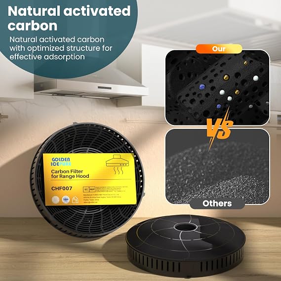 GOLDEN ICEPURE Activated Carbon Filter, Replacement for Various Cooker Hoods from Elica CFC0140343, CFC0038668, AEG 4055171138, 4055217501, Bauknecht Whirlpool 48400008824, 2 Pieces
