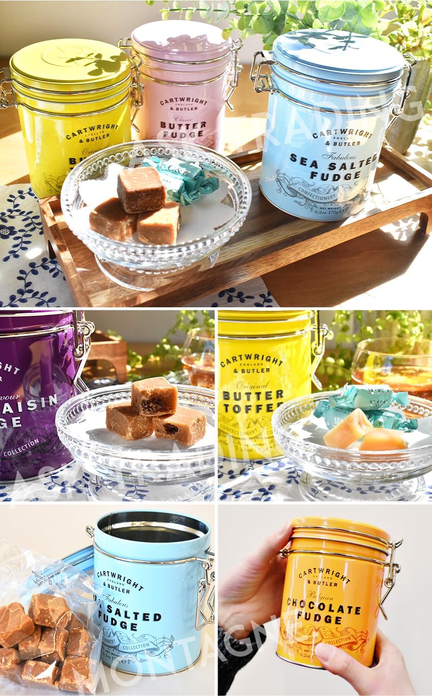カートライトアンドバトラー ファッジ トフィー 缶入り お菓子缶 缶 イギリス キャラメル キャニスター 海外 可愛い ギフト DADACAのクッキーつき (塩キャラメルファッジ)