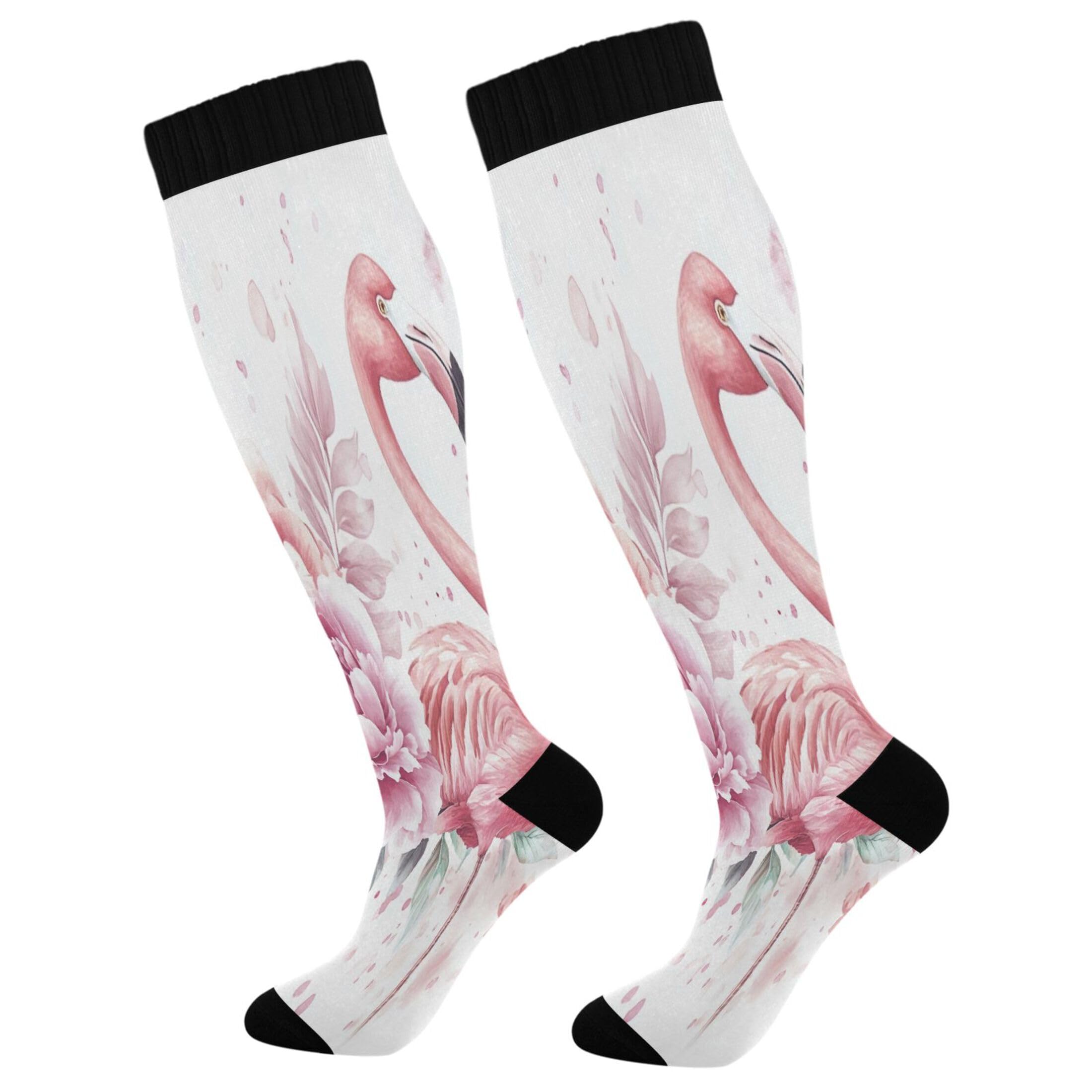 Burbuja Peony Flamingos Compression Socks for Women Men (20-30mmHg), Knee High Socks Circulation Support for Sport Running Hiking Nurse, 1 Pair